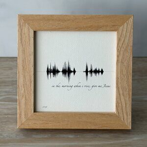 NEW In The Morning Soundwave Framed Canvas 4x4in Black White Christian Hymn